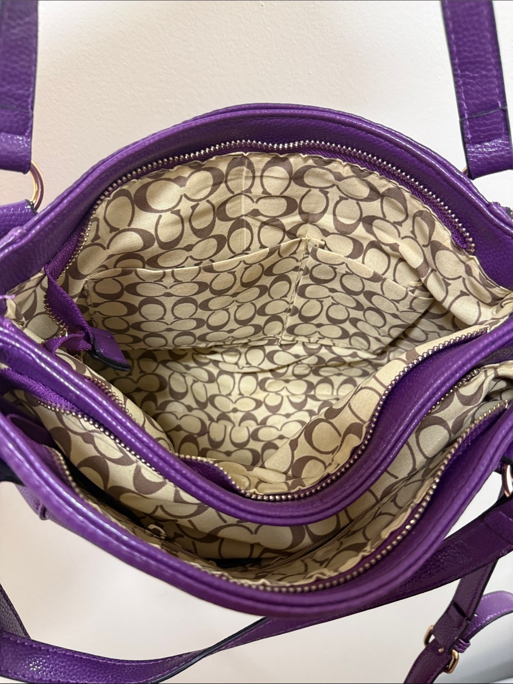 Coach Deep Purple Pebble Leather Shoulder Bag with Gold Accents - Picture 10 of 11